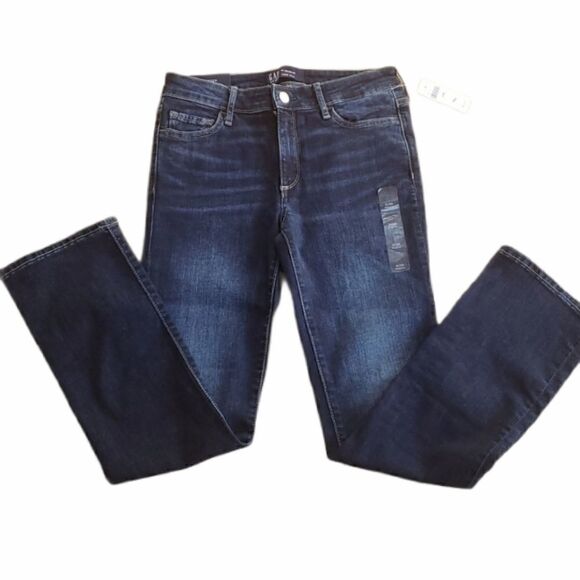 GAP CROP KICK STRETCH MID-RISE DARK WASH JEANS, SIZE 0/25 - NEW - Picture 1 of 11